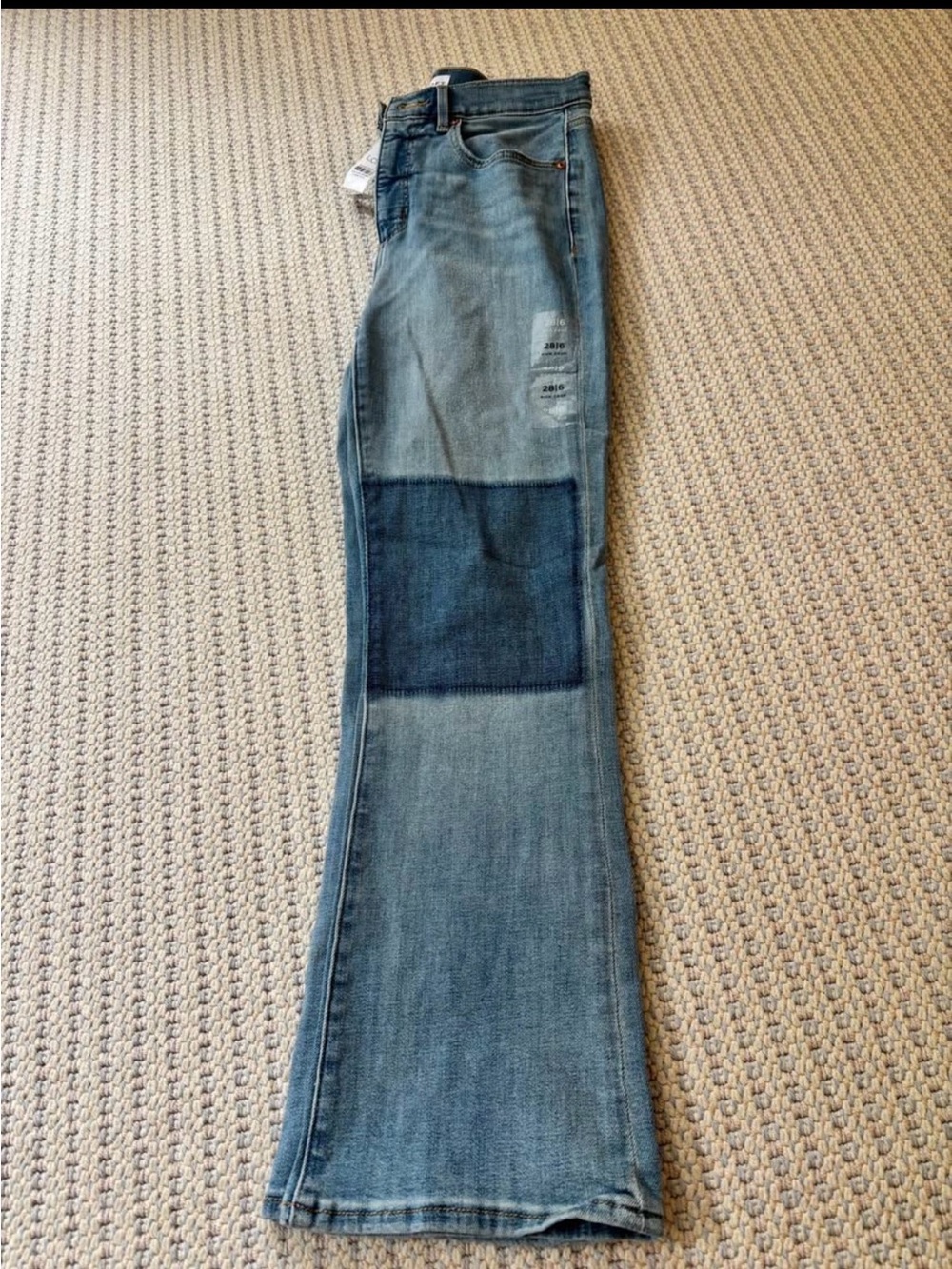 LOFT Two-Tone Light Blue Patchwork Ankle Jeans high rise kick crop NWT 28